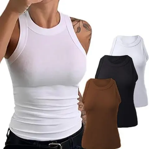 3 Piece Womens Tank Tops Sleeveless Basic Cami Shirt Slim Knit Ribbed Racerback Blouses