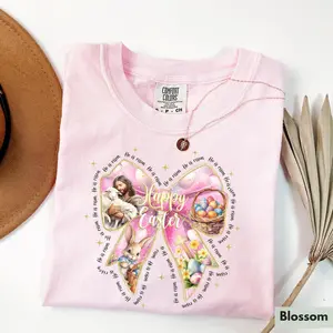 Comfort Colors Coquette Easter Shirt He Is Risen Shirt Jesus Easter Gift Happy Easter T-Shirt For Women Outfit