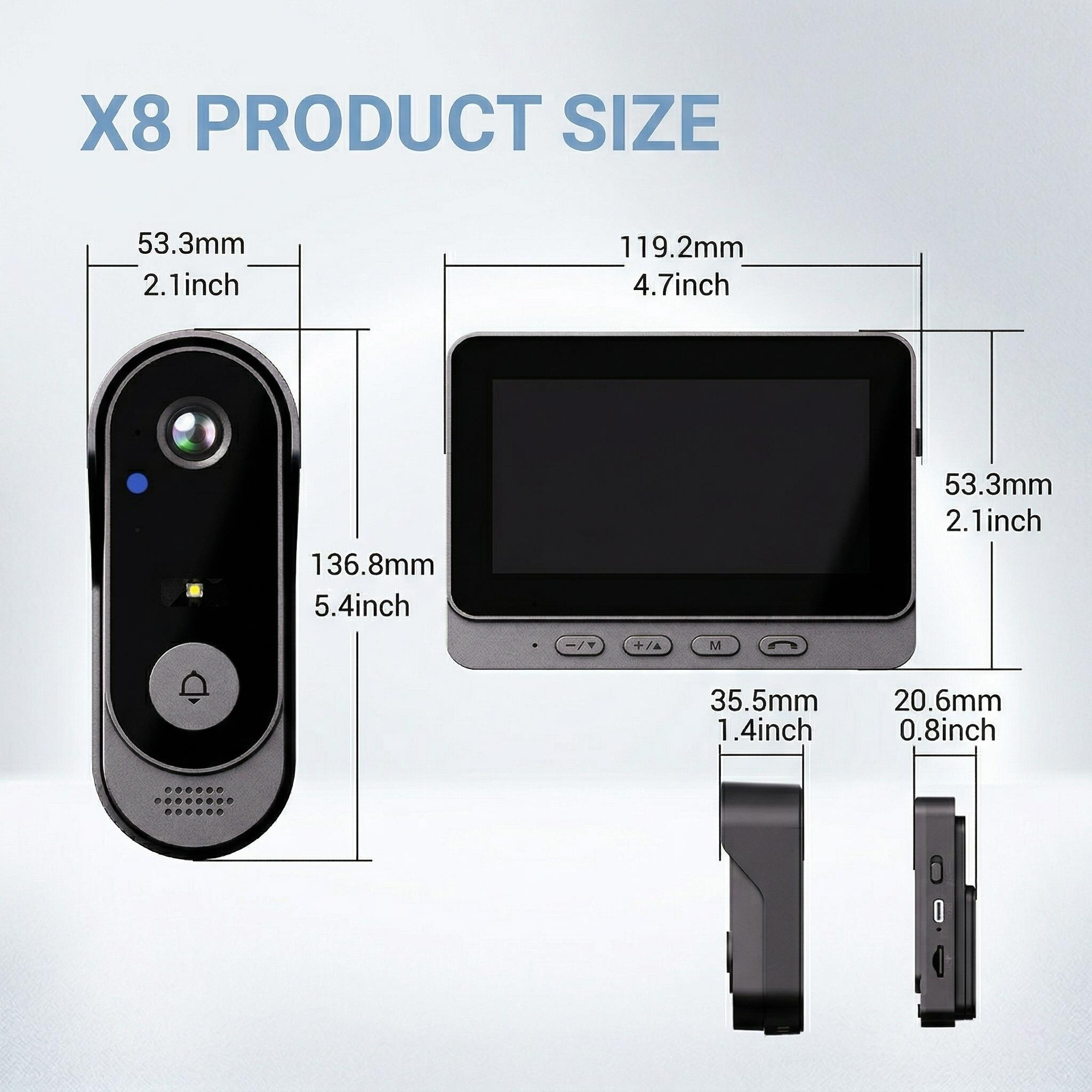 X8 Wireless Doorbell Camera, No App & No Monthly Fees, Rechargeable Video Doorbell with Night Vision, Motion Sensor, Two-Way Audio, Waterproof Home Security