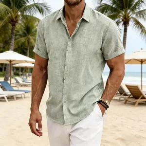 Men’s  Short Sleeve Shirt – Loose Fit Solid Color Casual Beach Vintage Style Lightweight Breathable Summer Tee Beach Shirt / Summer Essential / Vacation Outfit