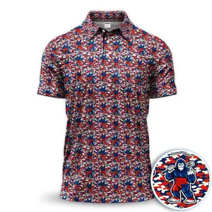 Patriotic Bigfoot Golf Polo Shirt for Men – Red White Blue Camo Sasquatch Pattern Lightweight Breathable Golfer Gift