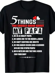 5 Things You Should Know About My Papa| Father'S Day Grandpa T-Shirt, Same Style for Men and Women,  Summer, Short-Sleeved, Printed, Pure 220G, Crew Neck, All-Season, Vintage Style