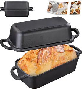 2-in-1 Cast Iron Bread Loaf Pan with Lid – Loaf Pan for Baking Bread, Meatloaf, Homemade Bread