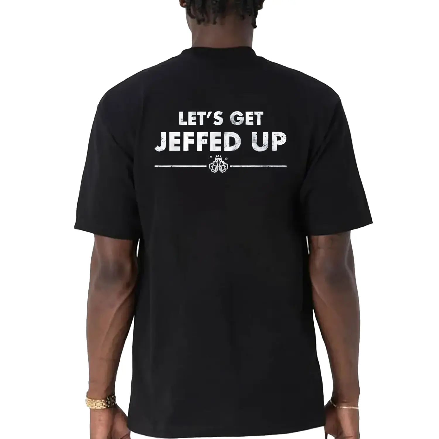 Men's Cotton Crew Neck Short-Sleeve Top - Basic All Seasons Menswear, Faded Beer Style "Let's Get Jeffed Up" Graphic, Casual Streetwear, Black