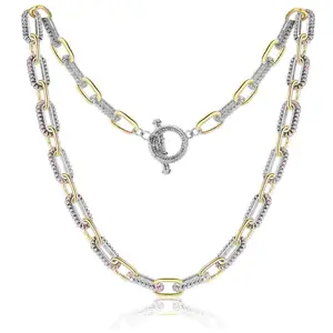 Mytys Elegant Two Tone Gold and Silver Toggle Necklace Gold Plated Adjustable Twist Vintage Jewelry Gift for Women
