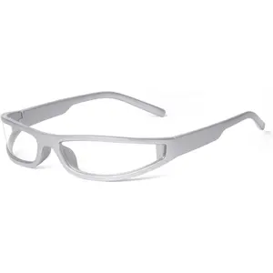 Trendy Narrow Rectangle Glasses y2k for Women Men Blue Light Glasses 90s Wrap Around Glasses Futuristic Small Eyeglasses