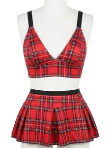 Trendy Red Plaid 2-Piece Set | Preppy Crop Top & Pleated Mini Skirt | Y2K Aesthetic Outfit for Valentine's Day, Date Night & Honeymoon, Sleeveless Women Daily Wear