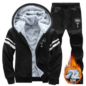 Men's Autumn Winter Fleece Lined Jacket & Trousers Sports Suit Polyester Fiber Machine Washable Casual Versatile Set