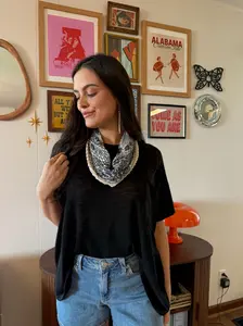 Paisley Bandana Small Scarf -White and Blue
