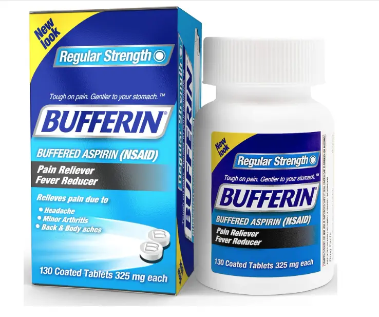 Bufferin Pain Reliever/Fever Reducer Coated Tablets, 325mg, 130 Count (Pack of 1) - Effective Pain Relief and Fever Reduction