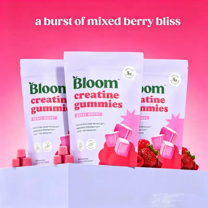 Bloom Nutrition Creatine Gummies Berry Boost, 5g Creatine Monohydrate Zero Sugar, Lean Muscle & Cognitive Support Dietary Supplement For Women, 36 Gummies Per Bag