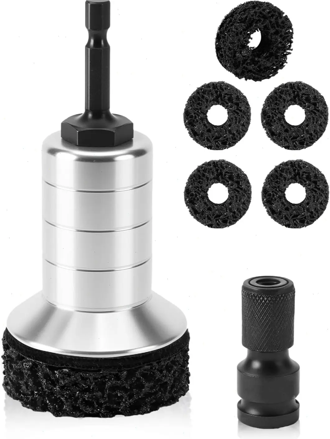 Wheel Hub Cleaning Kit Includes 5 Pads,Holder and Adapter | Wheel Stud Cleaner for Quick Rust Removal on Lug Studs and Brake Rotors,Fits Electric Drills or 1/2” Impact Driven Wrenches