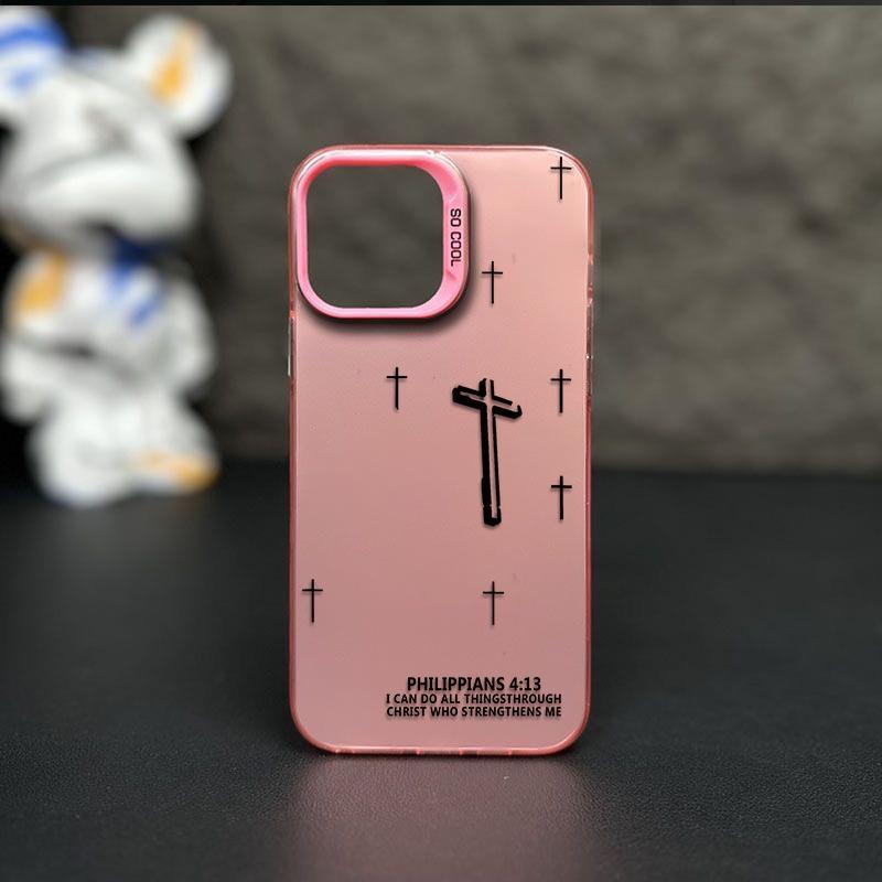 Powerful Cross Design Patterns Phone Case With The Life-Changing Philippians 4:13 Verse Durable Hard Acrylic Back Case With An Anti-Yellowing Coating Made From High-Quality  For iPhone 17.16.15.14.13.12.11.X.XS.XSMAX.XR.8.7