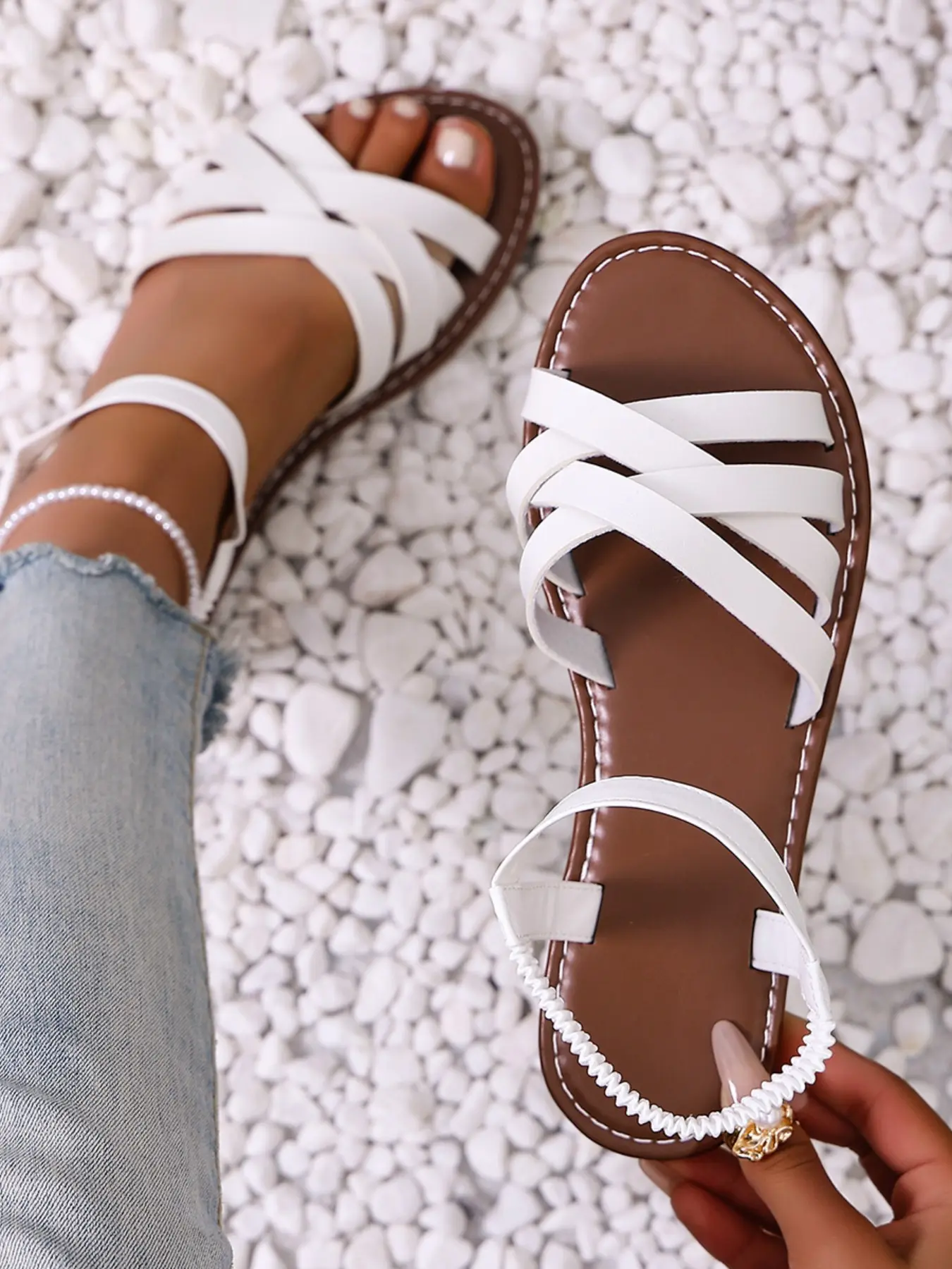 Women's Summer Fashion Plain Comfortable Home Wear Flat Sandals, Affordable Sandals, Casual PU Material Rubber Sole, Less Than Ankle Height, Boho Style Sandal
