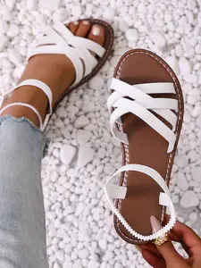 Women's Summer Fashion Plain Comfortable Home Wear Flat Sandals, Casual PU Material Rubber Sole, Less Than Ankle Height, Boho Style Sandal