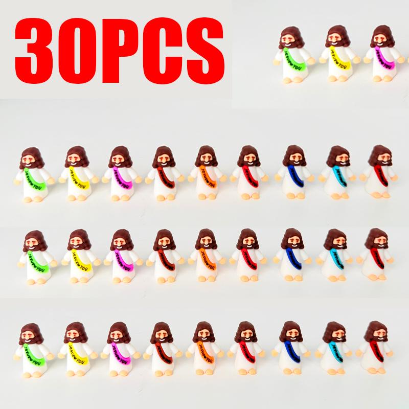 30 Pack Vibrant Mini Jesus Rubber Figures, Jesus Loves You Hide-and-Seek Toys, Religious Decor & Gifts for Baptism, Sunday School and Christmas Party Favors
