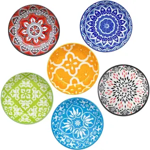 6 Pcs Multicolor 3 OZ Ceramic Dipping Bowls Porcelain Small Seasoning Dishes for Soy Sauce Condiments Sushi BBQ Party Supplies