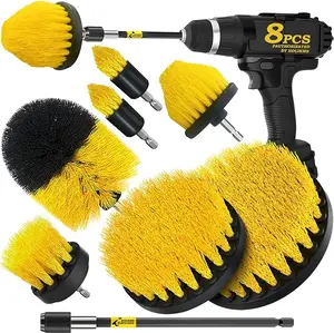 Multi Pack Cleaning Brush Power Scrubber Cleaning Brush Extended Long Attachment Set All Purpose Scrub Brushes Kit for Grout, Floor, Tub, Shower, Tile, Bathroom,Car Cleaning Brush，Yellow Steel Toilet