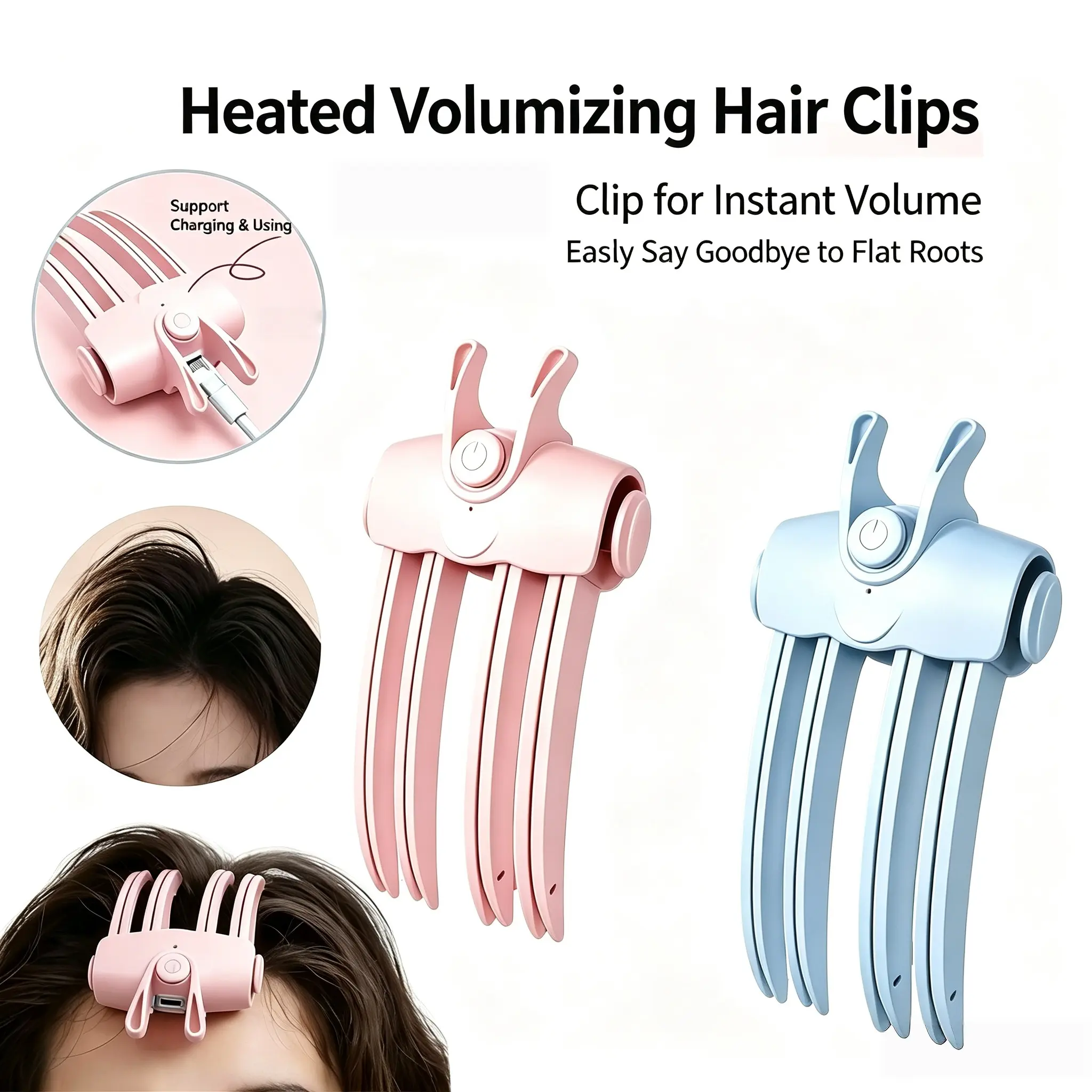 【Back to School】Heated Hair Root Lifter, 2 Temp Settings Portable Rechargeable Root Volumizer Tool, Quick High Root Lift for Limp Thin Fine Hair-MM1