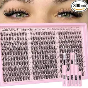 Lash Clusters Kit Wispy Eyelash Clusters Lashes Natural DIY Lash Extension Kit 10-16mm Cluster Eyelash Extensions Kit 300pcs C Curl Individual Lashes Cluster Eyelash