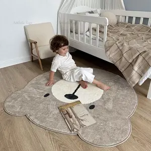 Room Round Carpet, Cute Bear Design, Modern Nordic Style Nursery Rug, Soft Plush Mat for Living Room Bedroom Playroom, Home Decor Rugs, Fluffy Rug