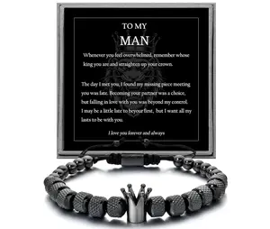 Gifts To My Man, Father's Day Gifts, Bracelet- Straighten Your Crown for Dad Father Husband Son Brother Boyfriend, Adjustable Bead Men's Stainless Crown Anniversary Christmas Gifts for Men, Birthday Gifts For Men