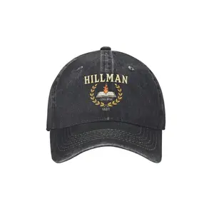 1pc Printed Hillman College 1889 2 Washed Denim Baseball Cap, Adjustable Outdoor Sun Protection Casual Hat, Suitable For Travel, Beach Holiday,Outdoor, Sports, Camping, Funny Graphic Print Gift Mens Womens