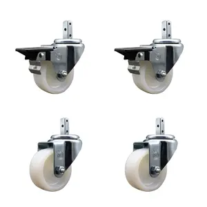 212 MAIN Service Caster SCC-SQ20S314-NYS-PLB-34-2-S-2 Stem Mounted Swivel Caster, 3x1.25 in. White Nylon Wheel, 0.75x2 in. Square Stem with 3x0.26 in. Diameter Mounting Holes, Posi Lock - Set of 4, Nylon Wheels
