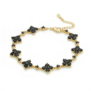 14K Gold Plated Four Leaf Clover Bracelet for Women 7 inch Adjustable Luxury CZ Trendy Jewelry Gifts