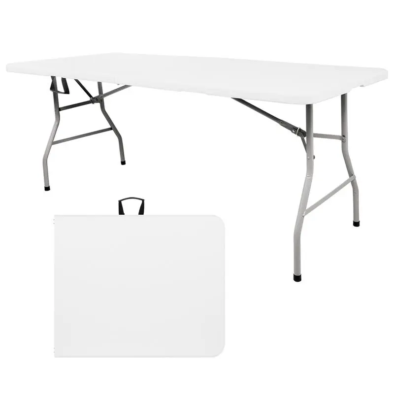 6FT Plastic Folding Table, Portable Picnic Table Outdoor with Built in Handle & Steel Legs, for Party, Dining, Wedding, Events, Picnic Indoor, Outdoor, Camping, Utility, Folding - Foot White