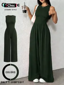 Women's Sleeveless Jumpsuit with Elastic, Stretchy Fabric, Loose Fit Pants, Inner Layer Top Option, Daily Streetwear Item