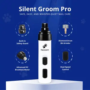 Silent Groom Pro Pet Electric Nail Grinder - Whisper-Quiet Claw Trimmer for Dogs, Cats - Safe, Stress-Free Grooming for Sensitive Dog Breeds of All Sizes