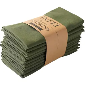 Solid Color Polyester Linen Blended Thin Dinner Napkins - Pack of 12 (40 x 40 cm) - for Events & Home Use (Army Green)