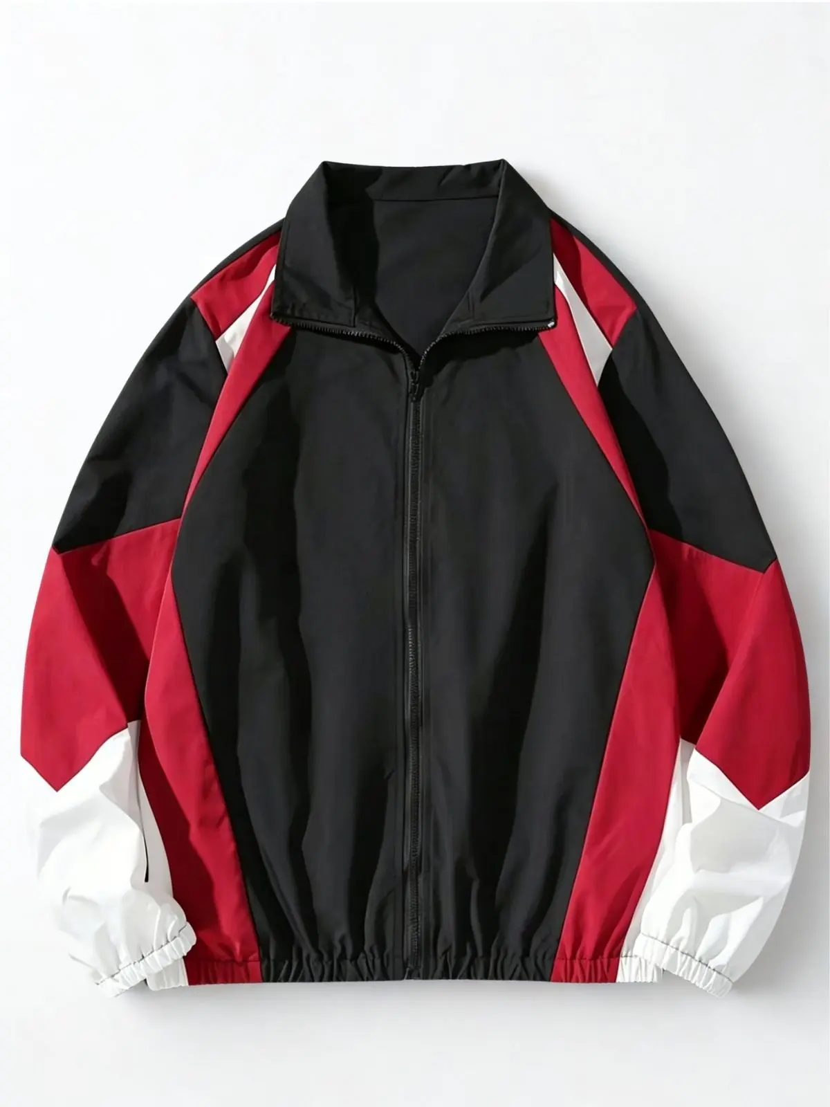Men’s Collared Zip-Up Color-Block Jacket - Sporty Chic 90s Retro Loose Sports Outerwear with Elastic Cuffs, Lightweight Option for Casual Wear, 90S Retro Men's Lightweight Jackets