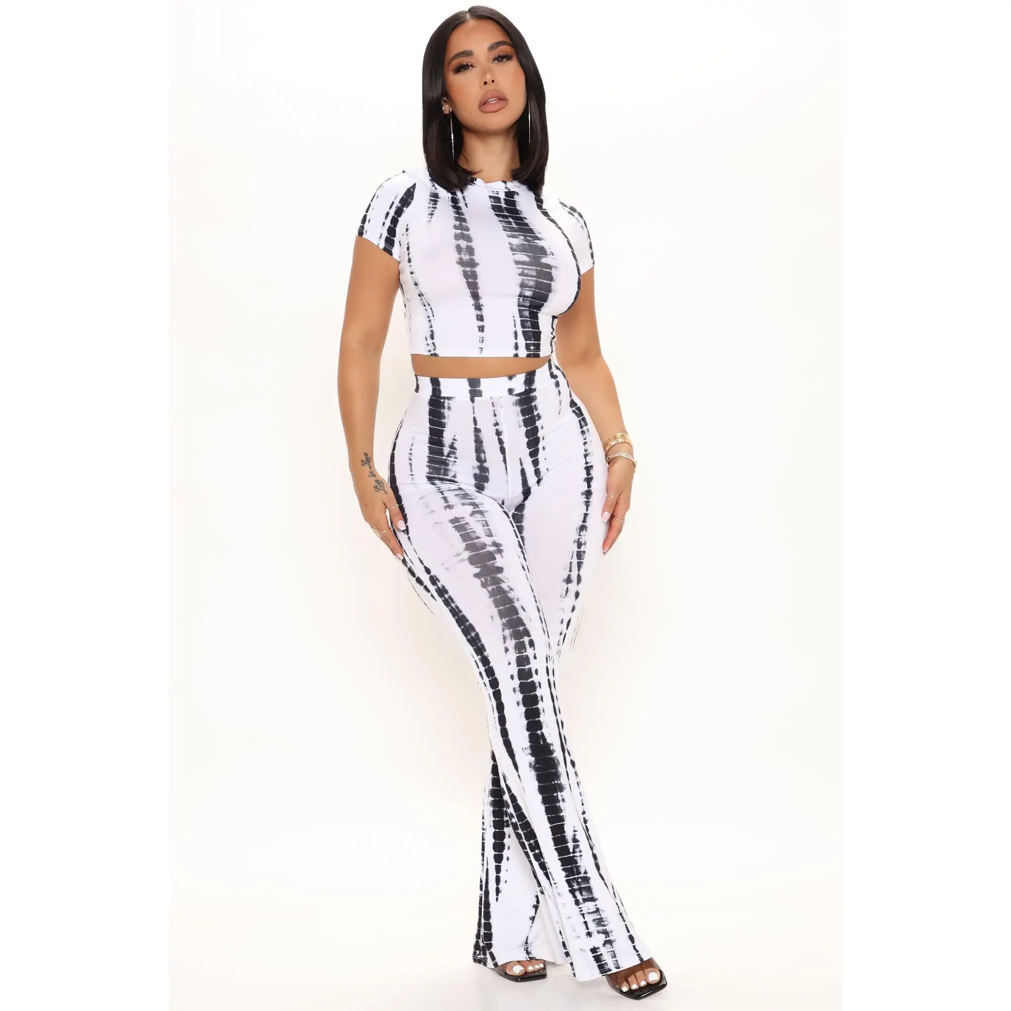 Jazmin Tie Dye Pant Set 33 - White/Black