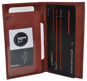 Leather Checkbook Cover Plain Brown Wallet Holder for Duplicate or Single Checks Credit Cards & Register