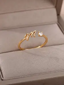 Minimalist Initial Open Ring – Alphabet Letter Adjustable Ring for Women