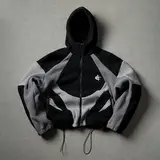 Splicing Contrasting Hooded Jacket Couple Fashion Casual Zip Cardigan Jacket Street Clothing Hem Adjustable Daily Wear