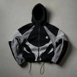 Splicing Contrasting Hooded Jacket Couple Fashion Casual Zip Cardigan Jacket Street Clothing Hem Adjustable Daily Wear