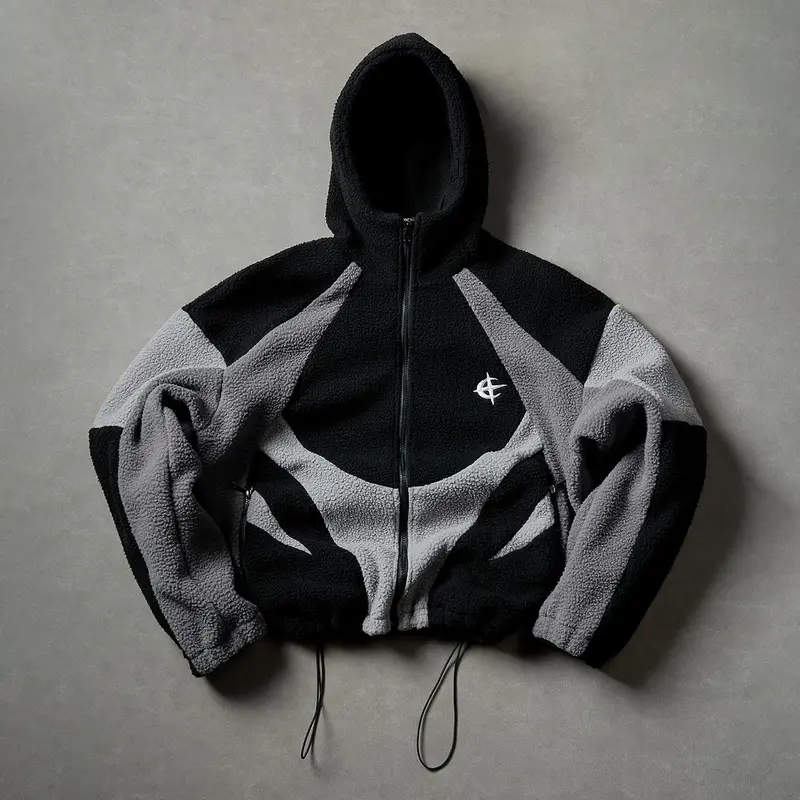 Splicing Contrasting Hooded Jacket Couple Fashion Casual Zip Cardigan Jacket Street Clothing Hem Adjustable Daily Wear