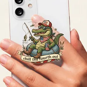 Funny 4th of July Gator Phone Grip - 6cm Acrylic Patriotic Crocodile Stand for Summer