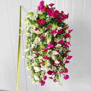 8Pcs Large Artificial Red Lotus & White Morning Glory Hanging Vines | Realistic Faux Hanging Flowers | Weatherproof & Maintenance-Free Garland for Home, Wedding, Garden, Patio, Porch Decor | Ideal for Easter, St. Patrick’s Day, UV Resistant