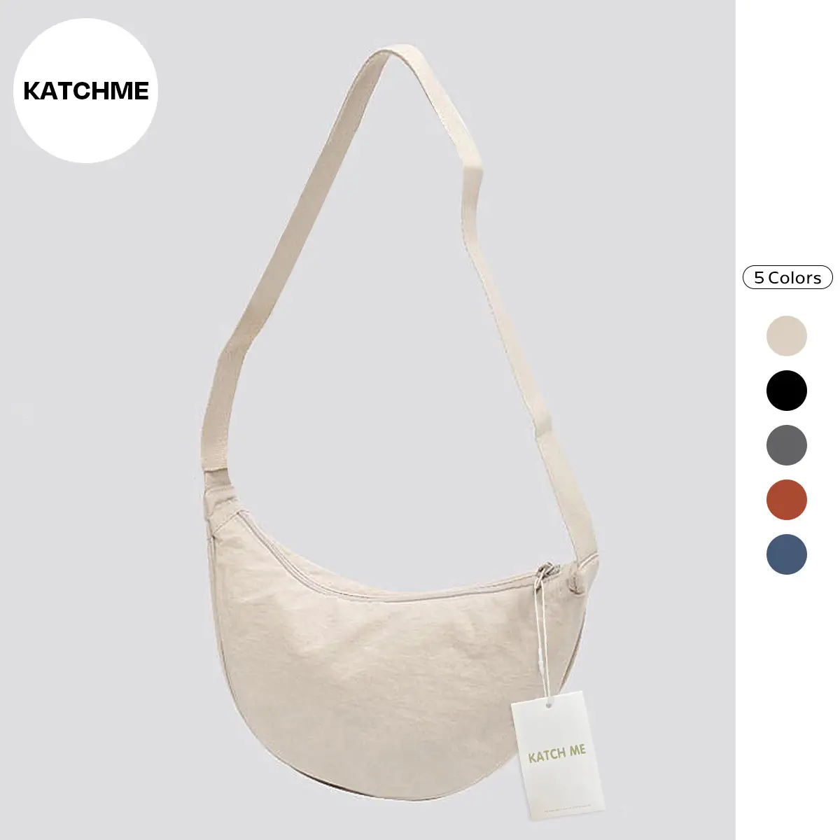 KatchMe Women's Dumpling Bag Zipper Shoulder Bag With Crossbody Strap,Plain Casual Bags,Ladies Versatile Bags,Crossbody & Shoulder Bag