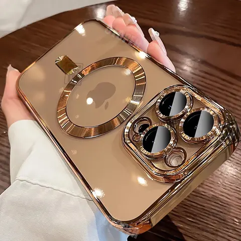 Official Desert Gold Transparent MagSafe Snap-On Magnetic Cellphone Casing with Lens Protection, Soft Handheld Cover Accessory for iPhone 11-17, Pro, Max, Plus Devices Including iPhone 16 Pro