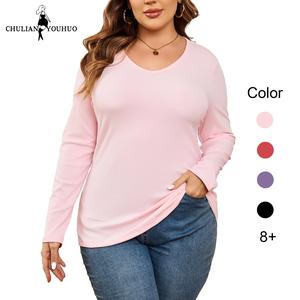 Chulianyouhuo 2025 Plus Size Ribbed Knit Tops for Women V Neck Long Sleeve Shirt Fall Slim Fitted Tees TikTokShopHolidayHaul Basic Soft Ladies Knitwear High Stretch Comfy Skinny Womenswear