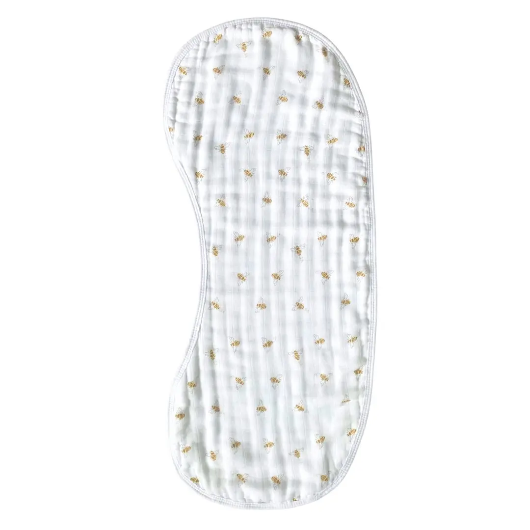 Burp Cloth Bib in Busy Bees 8-Layer Premium Bamboo Cotton Muslin 2-in-1 Full Coverage Multi-Use Absorbent Soft Breathable for 0 Months +