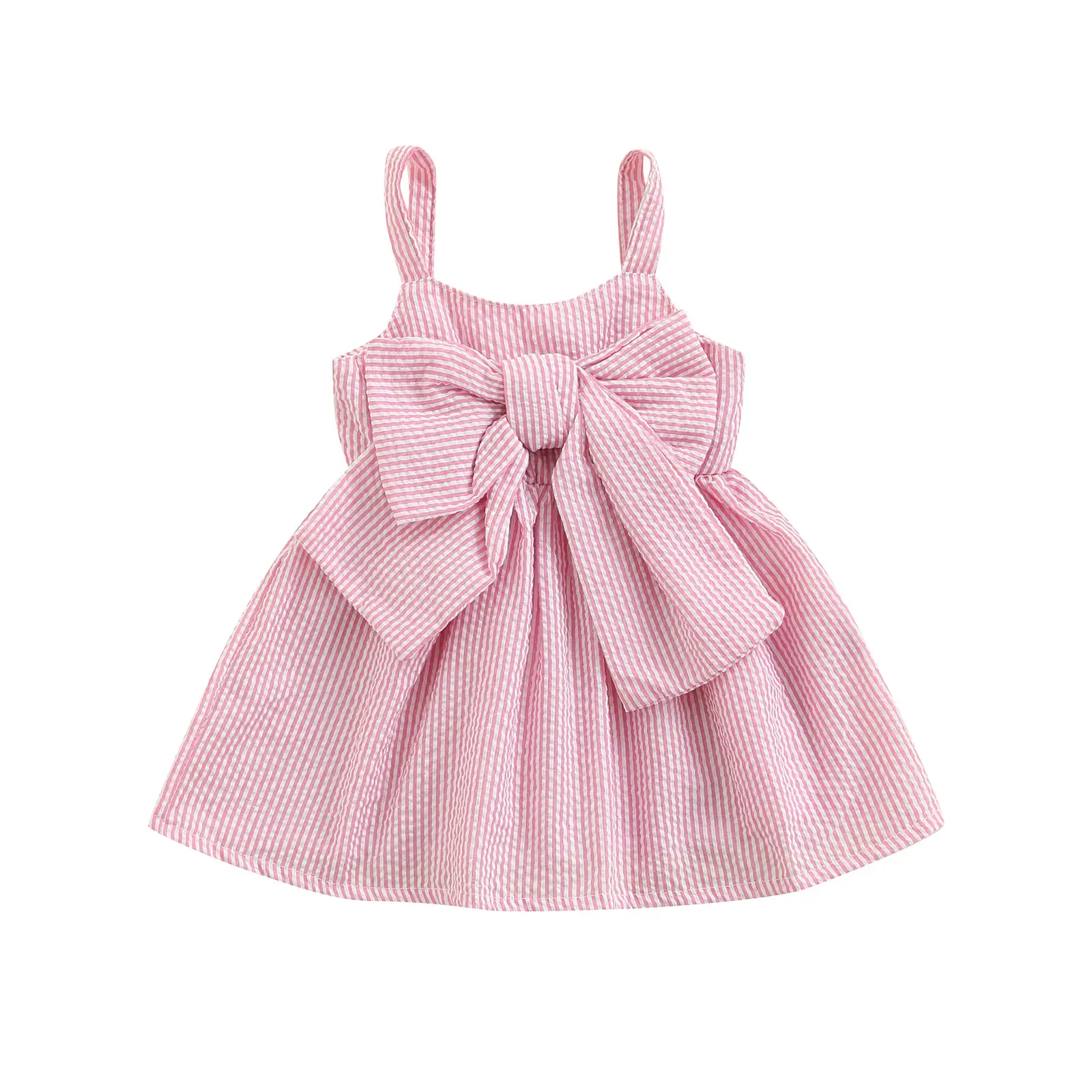 0-3Years Toddler Baby Girls Sleeveless Dress Front Bowknot Stripe Sling Summer Jumpsuit Princess Casual Romper Clothing