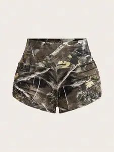 VYNCE Plus Size Plant Print Drawstring Shorts for Casual Summer Wear