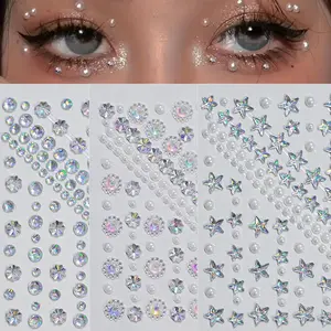 1pc 3D Face Aurora Crystal Diamond Tattoo Stickers DIY Eyes Face Body Star Pearl Rhinestones Festival Makeup Tattoos Stickers
