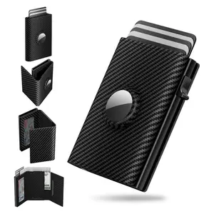 Wallet for Men Pop Up Card Case Mens Wallet Card Holder for Air Tag Slim Air Tag Wallet Top Genuine Leather Smart Minimalist 9-14 Card Capacity ID Window Cash Slot Compact